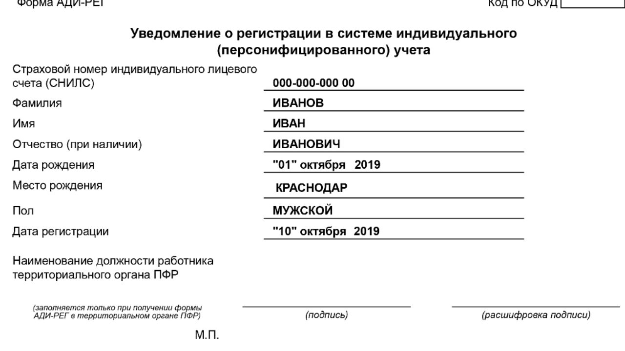 «Зелёную карточку» СНИЛС заменили на уведомление Пенсионного фонда